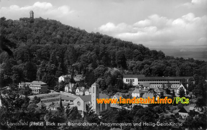 Blick zum Bismarckturm, Progymnasium und Heilig-Geist-Kirche