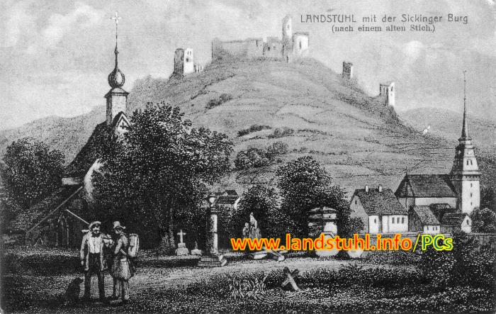 Landstuhl mit der Sickinger Burg (nach einem alten Stich)